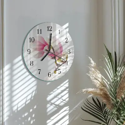 Apvalus laikrodis iš stiklo Magnolijos gėlė