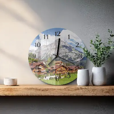 Apvalus laikrodis iš stiklo Kalnai