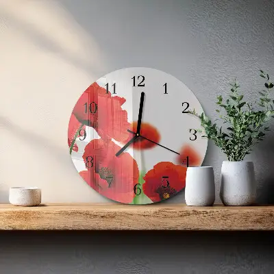 Apvalus laikrodis iš stiklo Aguonos