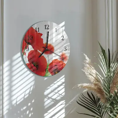 Apvalus laikrodis iš stiklo Aguonos
