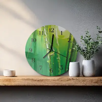 Apvalus laikrodis iš stiklo Lašai ant žolės