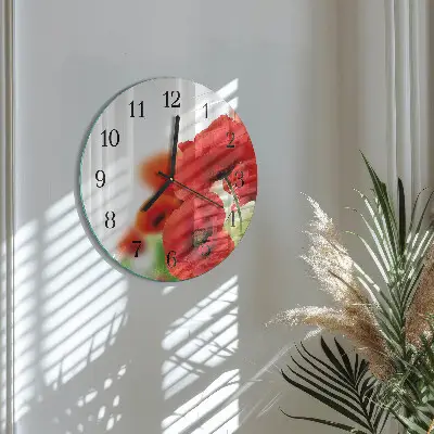 Apvalus laikrodis iš stiklo Aguonos