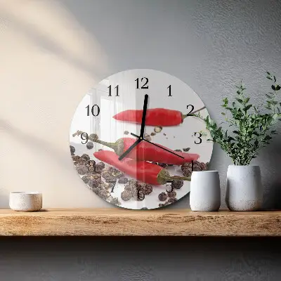 Apvalus laikrodis iš stiklo Čili pipirai