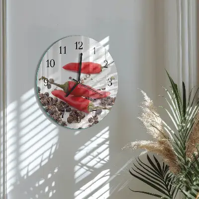 Apvalus laikrodis iš stiklo Čili pipirai