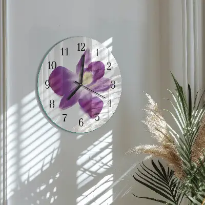 Apvalus laikrodis iš stiklo Orchidėjos žiedas