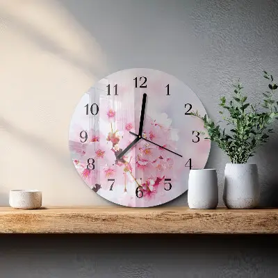 Apvalus laikrodis iš stiklo Gėlės