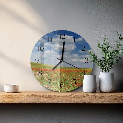 Apvalus laikrodis iš stiklo Aguonų laukas