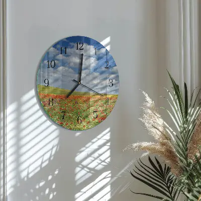 Apvalus laikrodis iš stiklo Aguonų laukas