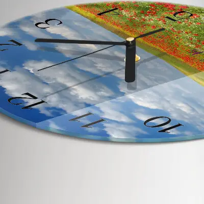Apvalus laikrodis iš stiklo Aguonų laukas