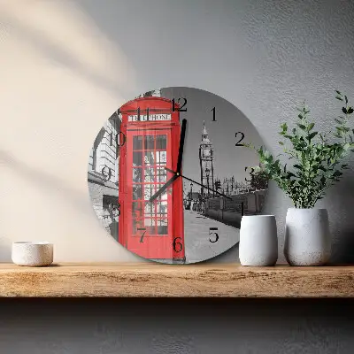 Apvalus sieninis laikrodis Raudona telefono būdelė