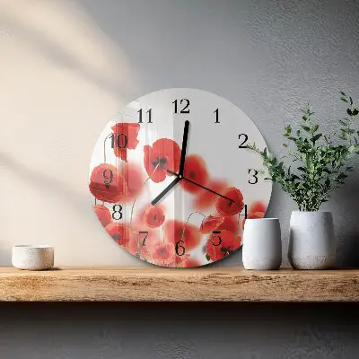 Apvalus laikrodis iš stiklo Aguonos