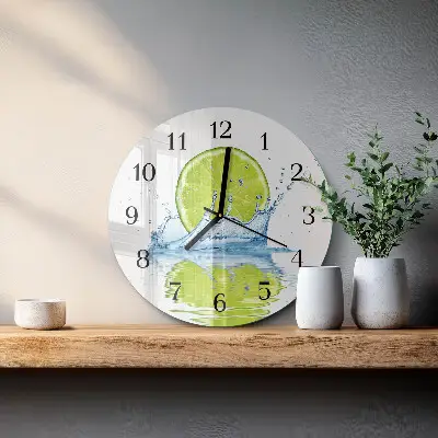Apvalus laikrodis iš stiklo Vanduo su kalkėmis