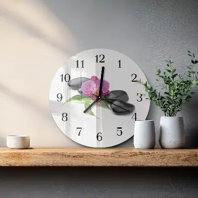 Apvalus laikrodis iš stiklo Orchidėja