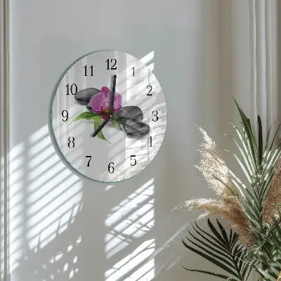Apvalus laikrodis iš stiklo Orchidėja