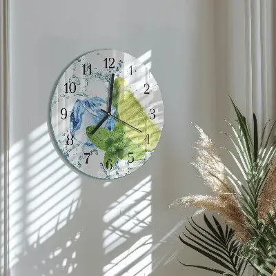 Apvalus laikrodis iš stiklo Laimas ir mėta