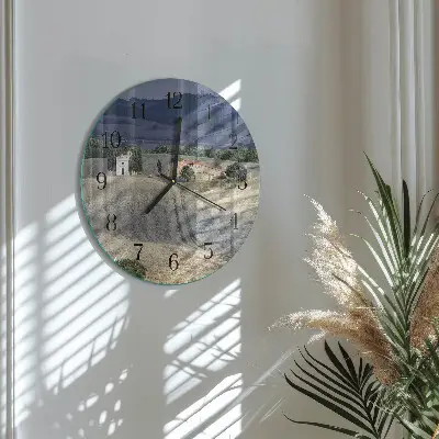 Apvalus laikrodis iš stiklo Kraštovaizdis