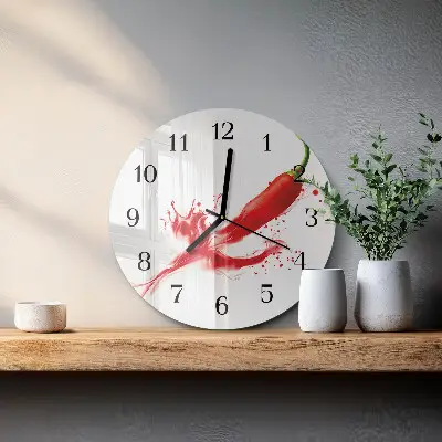Apvalus laikrodis iš stiklo Čili pipirai