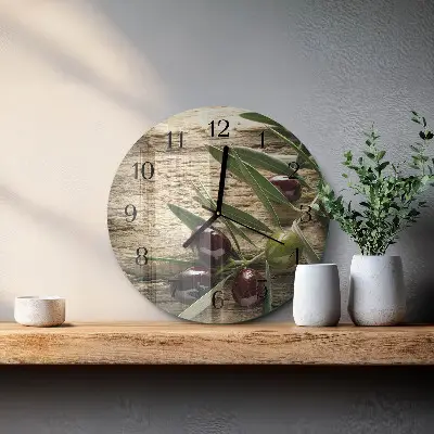 Apvalus laikrodis iš stiklo Alyvuogės