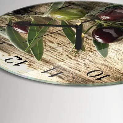 Apvalus laikrodis iš stiklo Alyvuogės