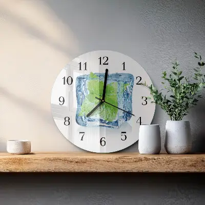 Apvalus laikrodis iš stiklo Ledinė mėta