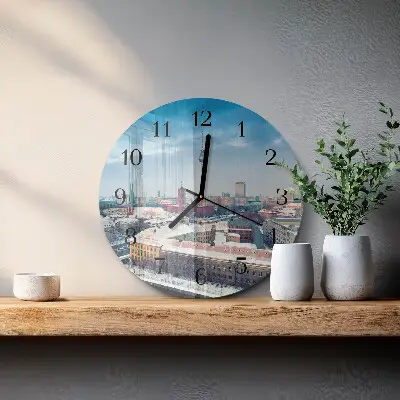 Apvalus sieninis laikrodis Žiemos miestas
