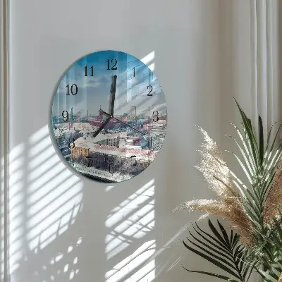 Apvalus sieninis laikrodis Žiemos miestas
