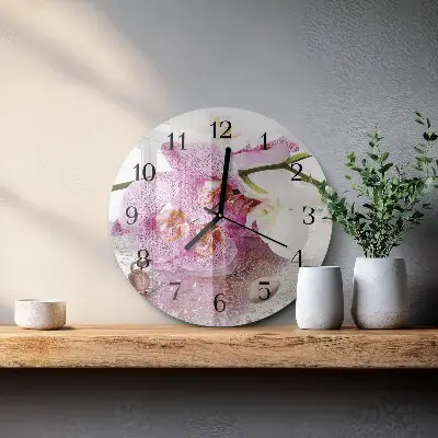 Apvalus laikrodis iš stiklo Orchidėja