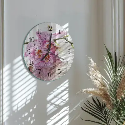 Apvalus laikrodis iš stiklo Orchidėja