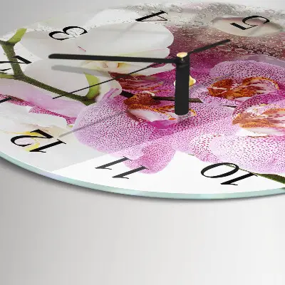 Apvalus laikrodis iš stiklo Orchidėja