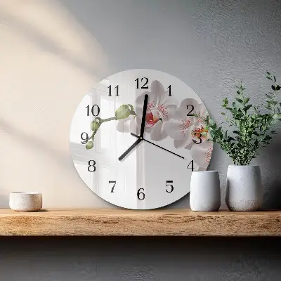 Apvalus laikrodis iš stiklo Orchidėja