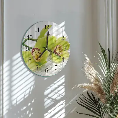 Apvalus laikrodis iš stiklo Orchidėja