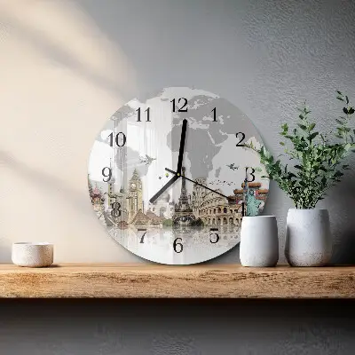 Apvalus laikrodis iš stiklo Pasaulis