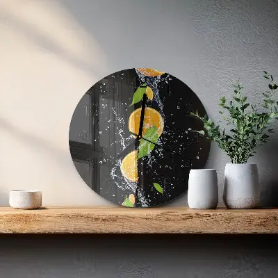 Apvalus laikrodis iš stiklo Apelsinai