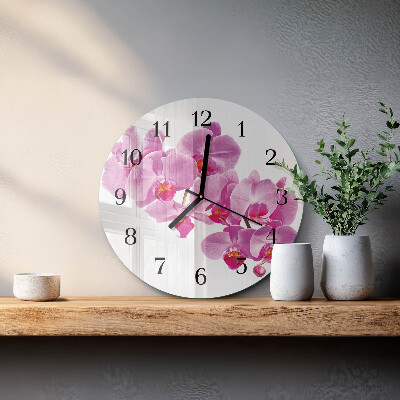 Apvalus laikrodis iš stiklo Orchidėja