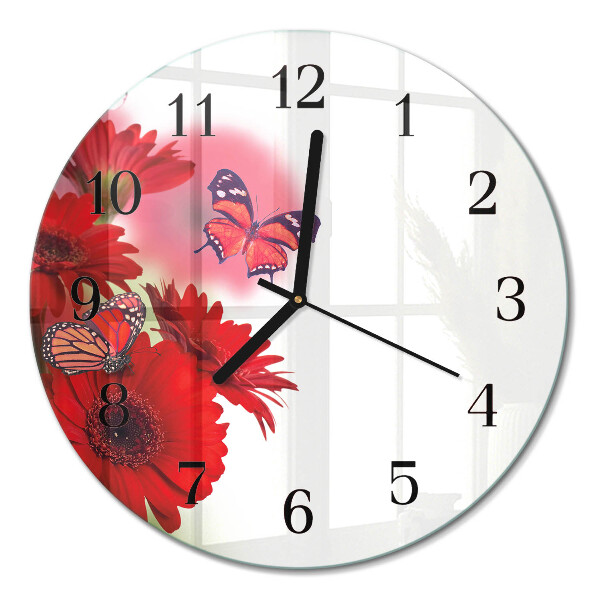 Apvalus laikrodis iš stiklo Gerbera
