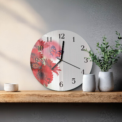 Apvalus laikrodis iš stiklo Gerbera