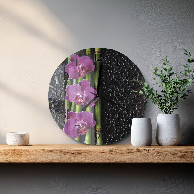 Apvalus laikrodis iš stiklo Orchidėja