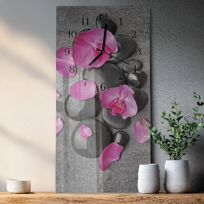 Stačiakampio stiklo laikrodis Orchidėjų akmenys
