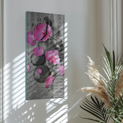 Stačiakampio stiklo laikrodis Orchidėjų akmenys