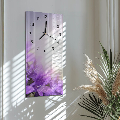 Stačiakampio stiklo laikrodis Violetinės gėlės