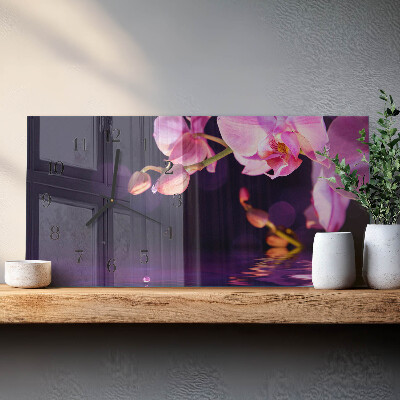 Horizontalus stačiakampio stiklo laikrodis Orchidėja orchidėja