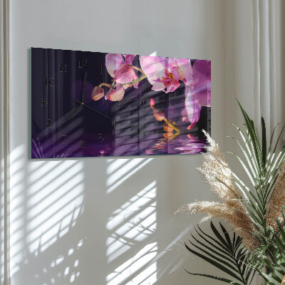 Horizontalus stačiakampio stiklo laikrodis Orchidėja orchidėja